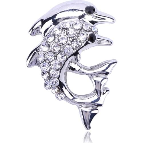 Double-Dolphin Fashion Rhinestone Brooches For Women Animal Crystal Pins Brooch Girl Dress Accessories Party Decoration Jewelry