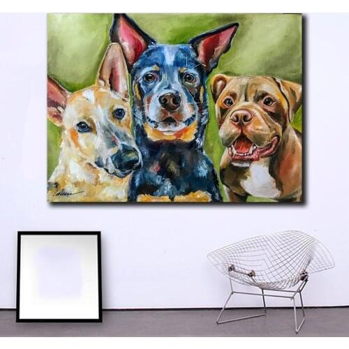 Fashion Prints Wall Art Animal Art Colorful Three dogs Oil Painting Poster Canvas paintings For Living Room Decor Unframed