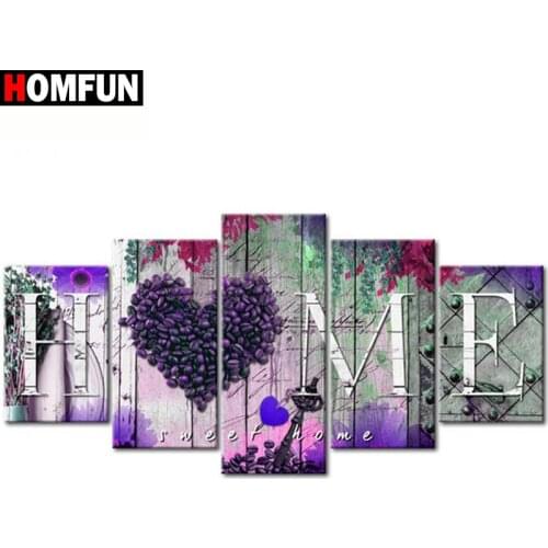 HOMFUN 5pcs Full Square/Round Drill 5D DIY Diamond Painting "Home sweet home" Multi-picture Combination Embroidery 5D Gift