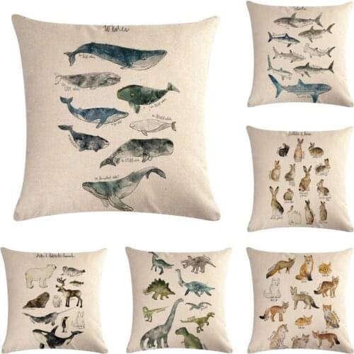 Animal Cushion Cover Fox Pillow case Rabbit Home Decoration Dinosaur Cotton linen Pillow Cover 45x45cm