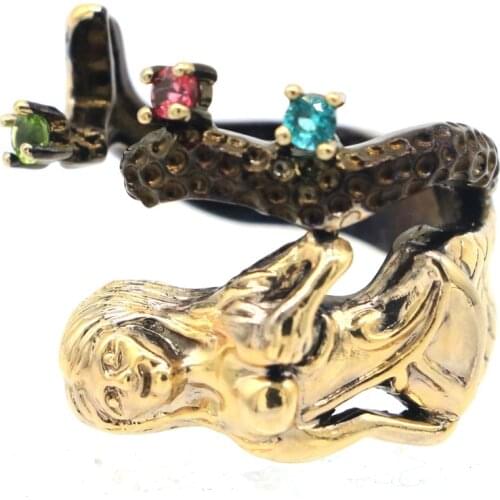 20x20mm Neo-Gothic Vintage Created London Blue Topaz Gift For Ladies Cool Black Metal Silver Rings