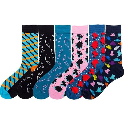 1 Pair Colorful Combed Cotton Socks Hat Square Happy Men Socks Novelty Skateboard Crew Casual Crazy Socks hip hop