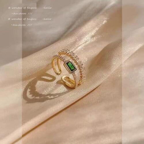 2021 New Double Green Crystal Gold Rings For Woman Gothic Girls Fashion Jewelry Student Partys Simple Finger Set Accessories