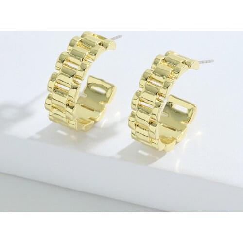 GSOLD New Strap Chain C-Shaped Open Circle Earring Simple Gold Color Hollow Metal Hoop Earring Women Temperament Party Jewelry