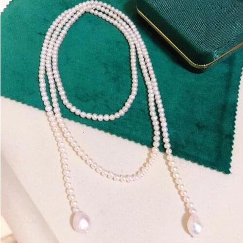 New Arrival Favorite Natural Pearl Necklace 120cm Long White Color 4MM Round 15mm Baroque Pearl Fine Jewelry Birthday Gift