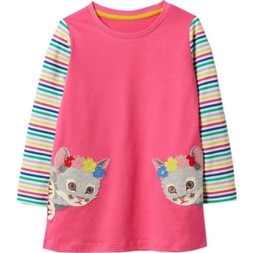 New Unicorn Long Sleeve Dresses Baby Girls Color Stripe Patchwork Princess Dresses Kid Toddler Round Neck Clothes Children Skirt