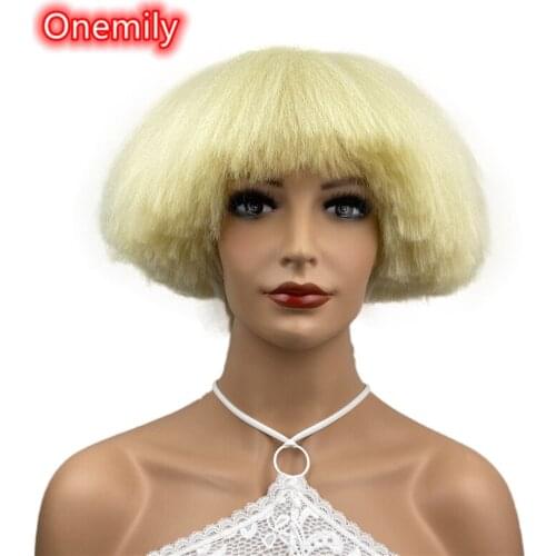Onemily Short Straight Fluffy Heat Resistant Synthetic Hair Wigs for Women Girls with Bangs Theme Party Out Fun Mushroom Shape
