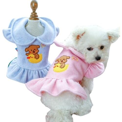 Autumn/Winter Pet Clothes Cute Embroidery Animal Woolen Skirt Teddy Dog Dress Coat Princess Doll Collar Puppy Jacket Costume