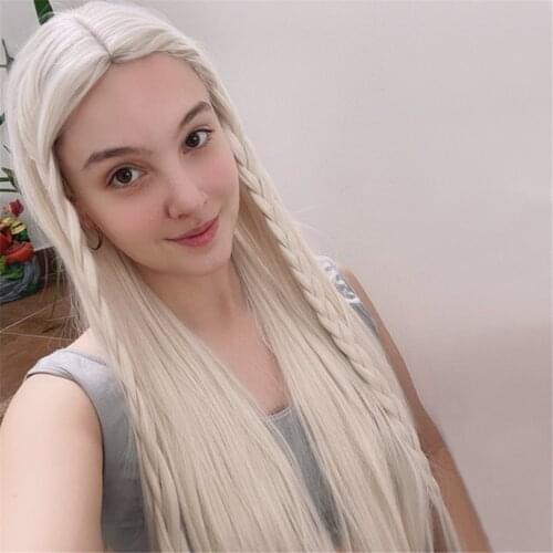 #60 Blonde Middle Part Synthetic Wigs with Baby Hair Glueless Silky Straight Heat Resistant Fiber Hair Replacement Wig