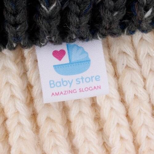 Custom folding labels / custom brand, personalized for children, Logo or Text, Organic Cotton, double print (MD2025)