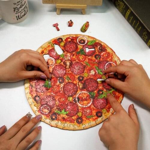 Realistic Wooden Puzzles Pizza For Kids Educational Toys 3D Wooden Jigsaw Puzzle Adults DIY Wood Crafts 3D Puzzle Games Gifts