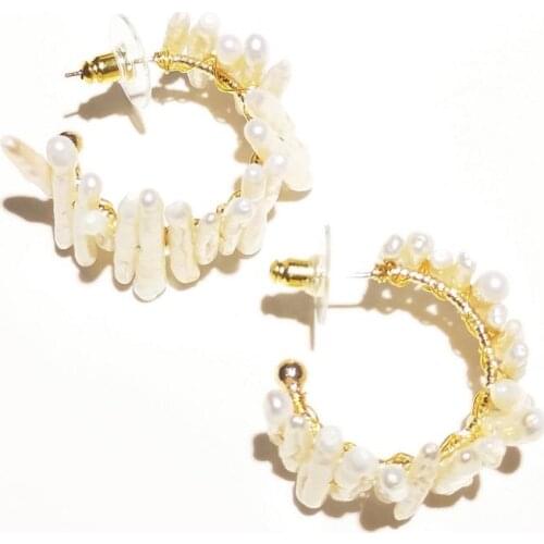Lily Jewelry Keshi Pearl Baroque Freshwater Pearl Hoop Earrings Handmade Designer Statement Earrings for Women Wedding Jewelry