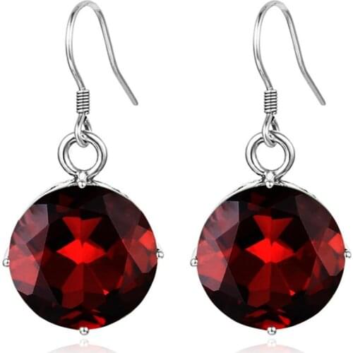 Szjinao Silver Garnet Earrings Special Cut Vintage Luxury Earrings For Women 2020 Handmade Round Gemstone Elegant Fine Jewelry