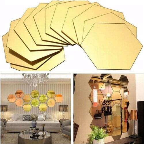2021 New 12pcs Hexagonal Three-Dimensional Mirror Wall Stickers Restaurant Aisle Floor Delivery Personalized Decorative Mirror