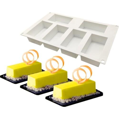 Silicone Moulds - 3D Bakeware DIY Chocolate Jelly Cupcake DessertMould, 6 Holes Rectangles