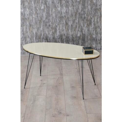 Medium Coffee Table Ellipse Black Wire Foot Double Gold Cream