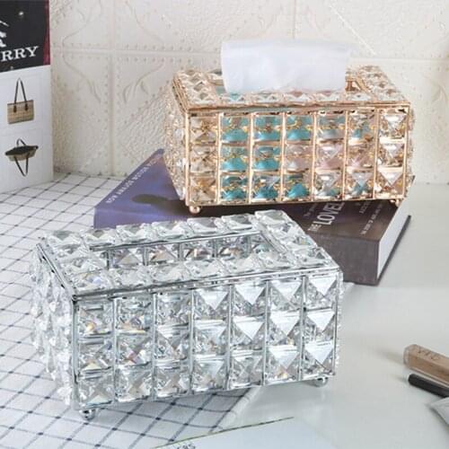 Rhinestone Tissue Box Paper Rack Office Table Accessories Facial Case Holder Napkin Tray for Home Hotel Car