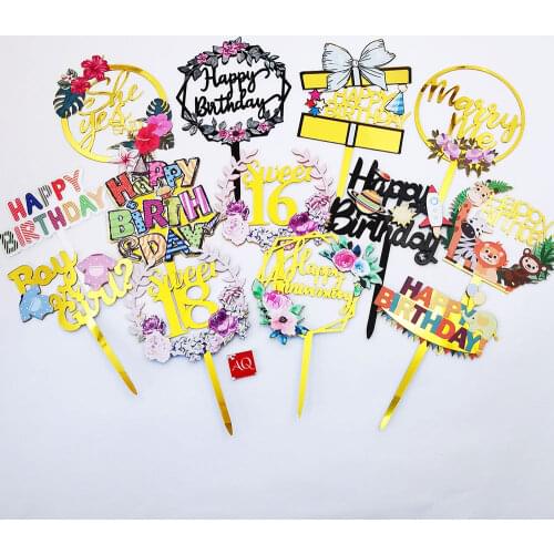 16pcs Acrylic Happy Birthday Happy Anniversary Cake Toppers Childrens Cake Topper for Kids Birthday Party Cake Decorations