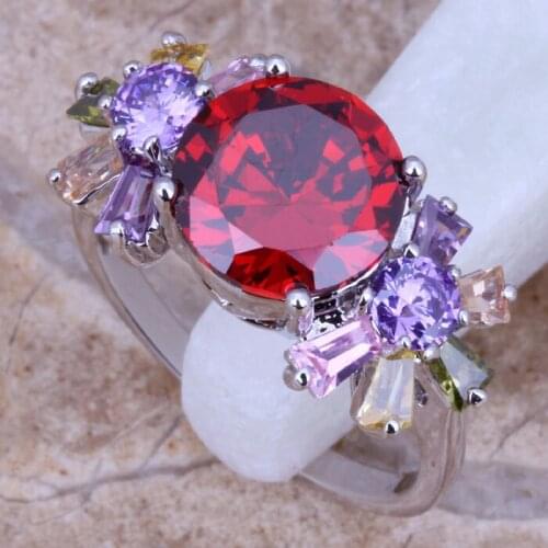 Awesome Multicolor Multigem Silver Plated Ring Size 7 / 8 / 9 D727