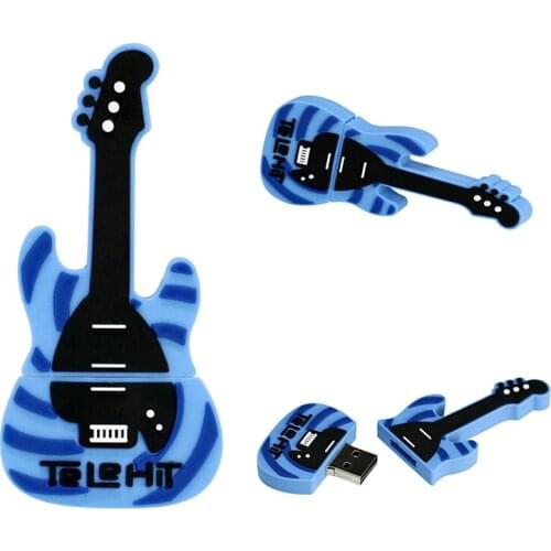 USB 2.0 Flash U disk Blue Music Electric Guitar Creative gift Pendrive 64 128GB 16 32 4 256 8 gb Pen Drive memory Stick Silicone