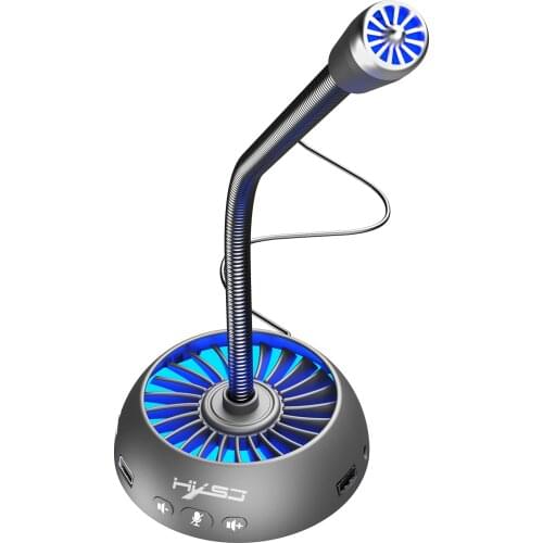 USB Microphone Blue Backlight With Headphone Jack 3 USB HUB Free Drive HD Sound Card Noise Reduction Computer Mike