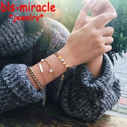 YC-UPGO Vintage Punk Beads Wave Beads Charm Multi-layer Bracelets Set For Women Boho Sequins Bracelet Jewelry Gift 4PCS/Set