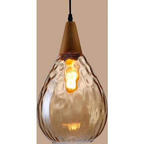 Vintage LED pendant light amber Gray glass luminaire industrial light Water Drop LampShade Wood Pendant Lamp living room bedroom