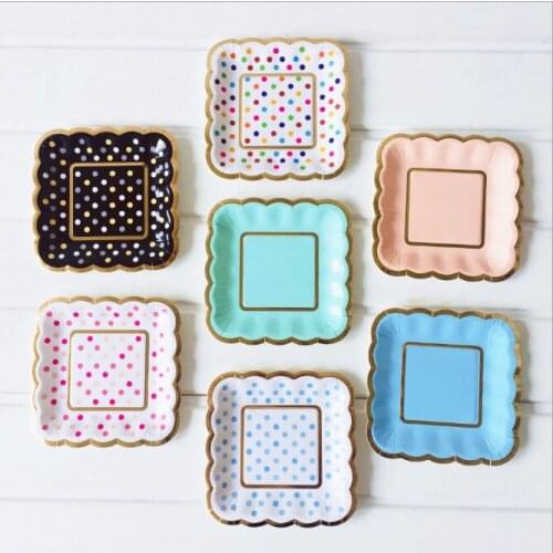 Green Food Grade Colored Polka Dot 6 Inch Small Square Plate, Banquets, Birthday Parties And Other Occasions Sell Well
