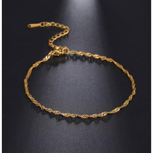 Teamer Simple Figaro Chain Stainless Steel Bracelet for Women Gold Plated Cross Heart Beads Water Wave Bracelets Wrist Jewelry