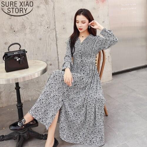 2021 New French Style Romantic Floral Dress Elegant High Waist Fashion V-neck Long Dresses Lantern Sleeve Vestido Feminino 12707
