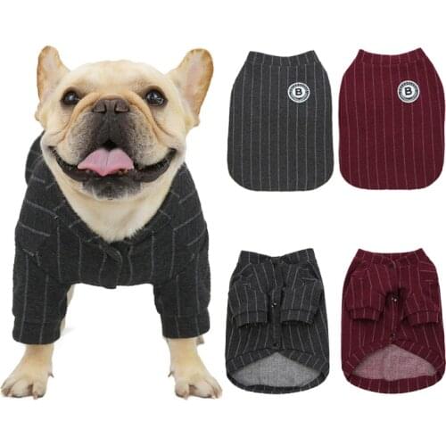 Winter French Bulldog Pet Coat Jacket for Small Dogs Stripe Cotton Puppy Cat Dog Baseball Uniform Sweatshirt Mascotas Clothes