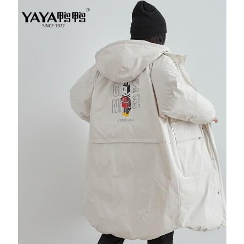 YAYA 2021 Winter Womens Double Sided Wear Extended Wide Waist Down Jacket Thicken Hooded Hat Detachable Loose Windproof Coat