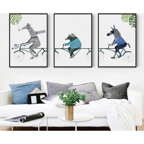 07G Funny Bicycling Animal Zebra Bear Canvas Painting Posters And Prints Home Art Pictures Wall Living Room Bedroom Decoration