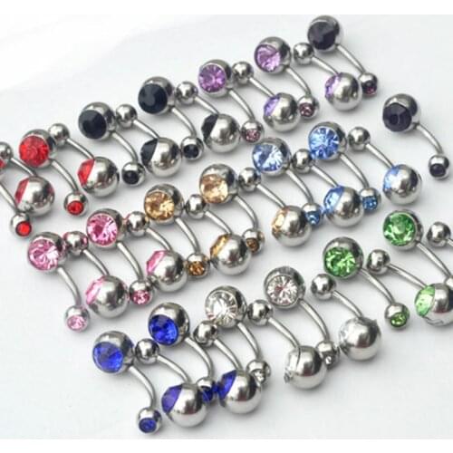 20pcs/lot 15G 1.4*10*5/8mm Titanium Crystal Stone Belly Button Rings Belly Bars Navel Piercing Body Jewelry Ombligo Nombril