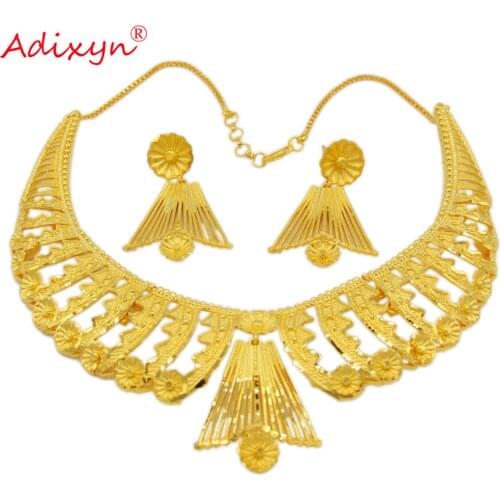 Adixyn New African Dubai Necklace/Earring Sets Women Gold Color Exquisite Jewelry Arab/Ethiopian/Middle East Party N12304
