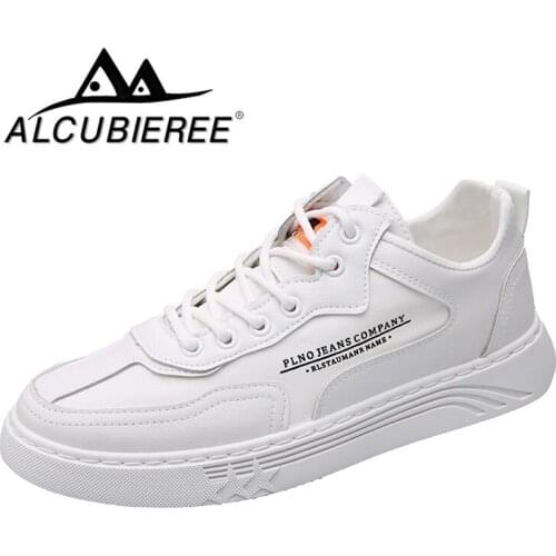 ALCUBIEREE Men Casual Shoes Male Sneakers Shoes Brand Soft PU Leather Sneakers Men Autumn Flat Shoes Fashion Male White Shoes