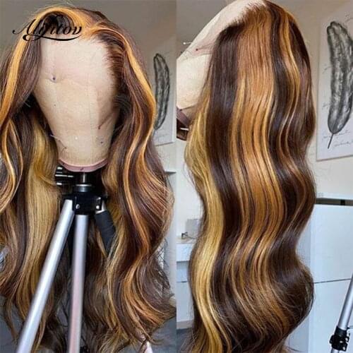 ALIFITOV Highlight Honey Brown Piano Color Lace Front Wigs Body Wave Wig Colored Human Hair Wigs With Baby Hair For Women