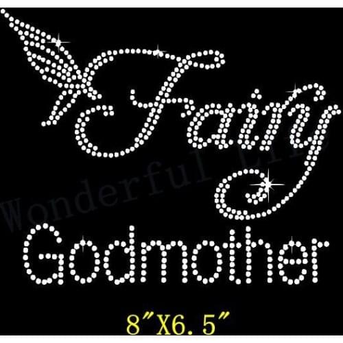 Free shipping Fairy Godmother hotfix Rhinestone Iron On Heat Transfer Motif for kids
