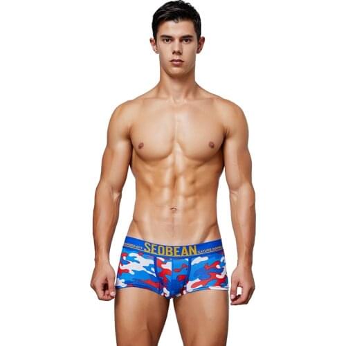 Brand SEOBEAN mens boxers underwear cotton Camouflage boxers shorts low-rise u bags male underwear