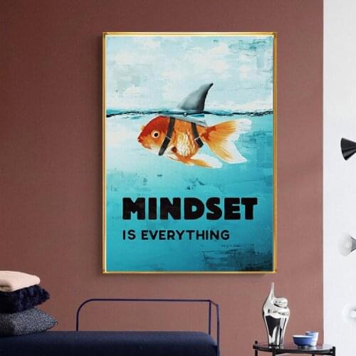 Nordic Style Canvas Inspirational Poster Mentality Is Everything Shark Fish Picture Wall Art Canvas Painting Living Room