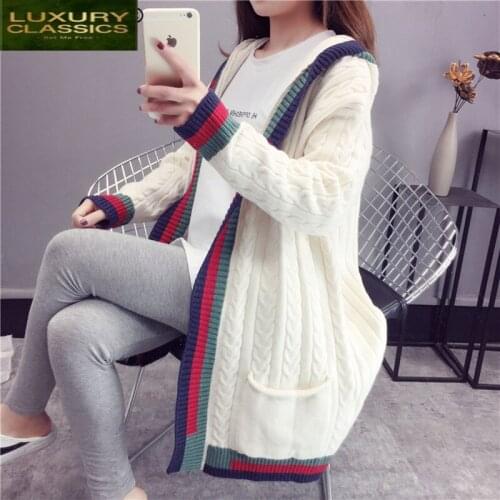 Cardigan Winter Clothes Women Hooded Mujer 2021 Korean Casual Knitted Long Sweater Coat Ladies Thick Autumn Jacket XE3344