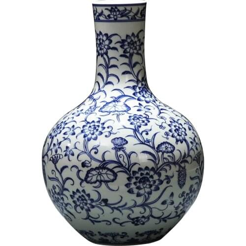 Jingdezhen Ceramics Underglaze Hand Painted Blue and White Porcelain Vase Celestial Vase Chinese-style Home Decoration Living Ro