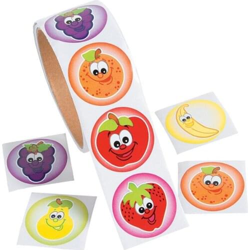 One Roll Creative Adhesive Tape With 100pcs Fruit Smiley Expression Stickers For Children Cute School Stationery Stickers