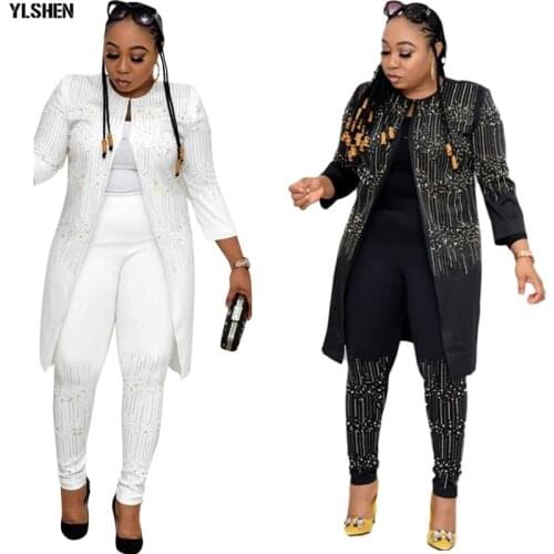 3 Piece Set Africa Clothing African Dresses for Women Dashiki Diamond Two Piece Set Top And Pants Famous Suit African Clothes