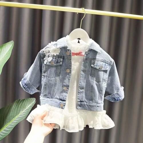 1-3 Year New Childrens Denim Jackets Girl flower Jean Embroidery Jackets Girls Kids clothing baby Lace coat Casual outerwear