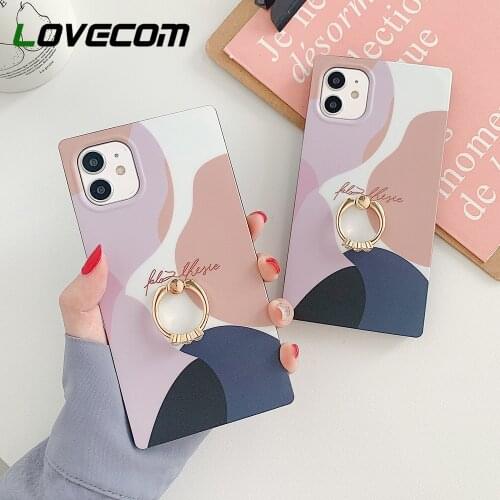 LOVECOM Abstract Geometric Figure Square Case Stand Holder For iPhone 12 Mini 11 Pro Max X XR XSM 7 8 Plus Case Soft Back Cover