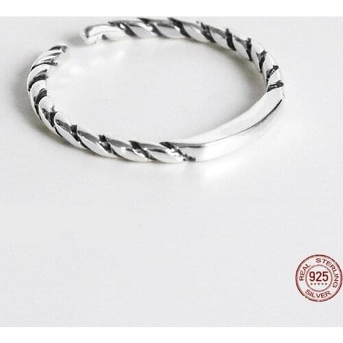 LKO Adjustable 925 Sterling Silver Simplicity Weave Vintage Ring Opening Ring Jewelry For Women Fashion Jewelry Accessories