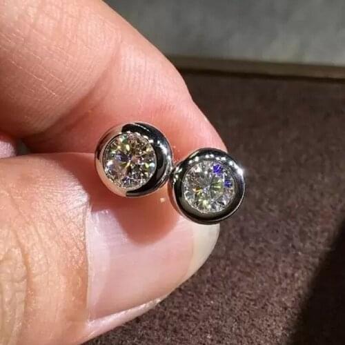 Fashion White CZ Stone Round Zircon Earrings Womens Gold Color Earrings Womens Party Jewelry Wedding Engagement Earrings