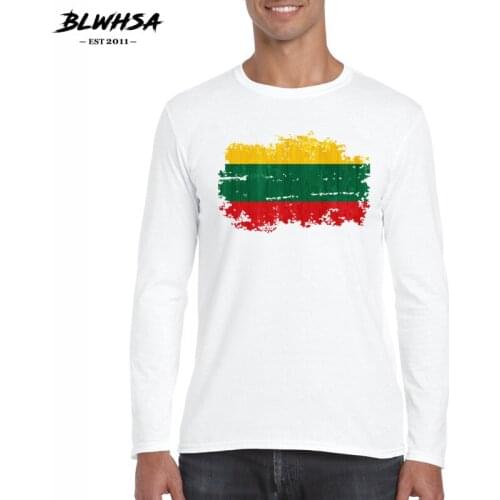 BLWHSA Men T-shirt Lithuania Flag Nostalgic Style Printed Tops Casual Tee Shirt Homme O-neck Long Sleeves Tshirt Men Clothing