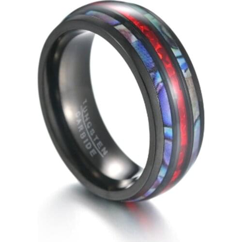Mens Tungsten Carbide Rings Artificial Shells Imitation Opal Mens Tungsten Carbide Rings No Fade